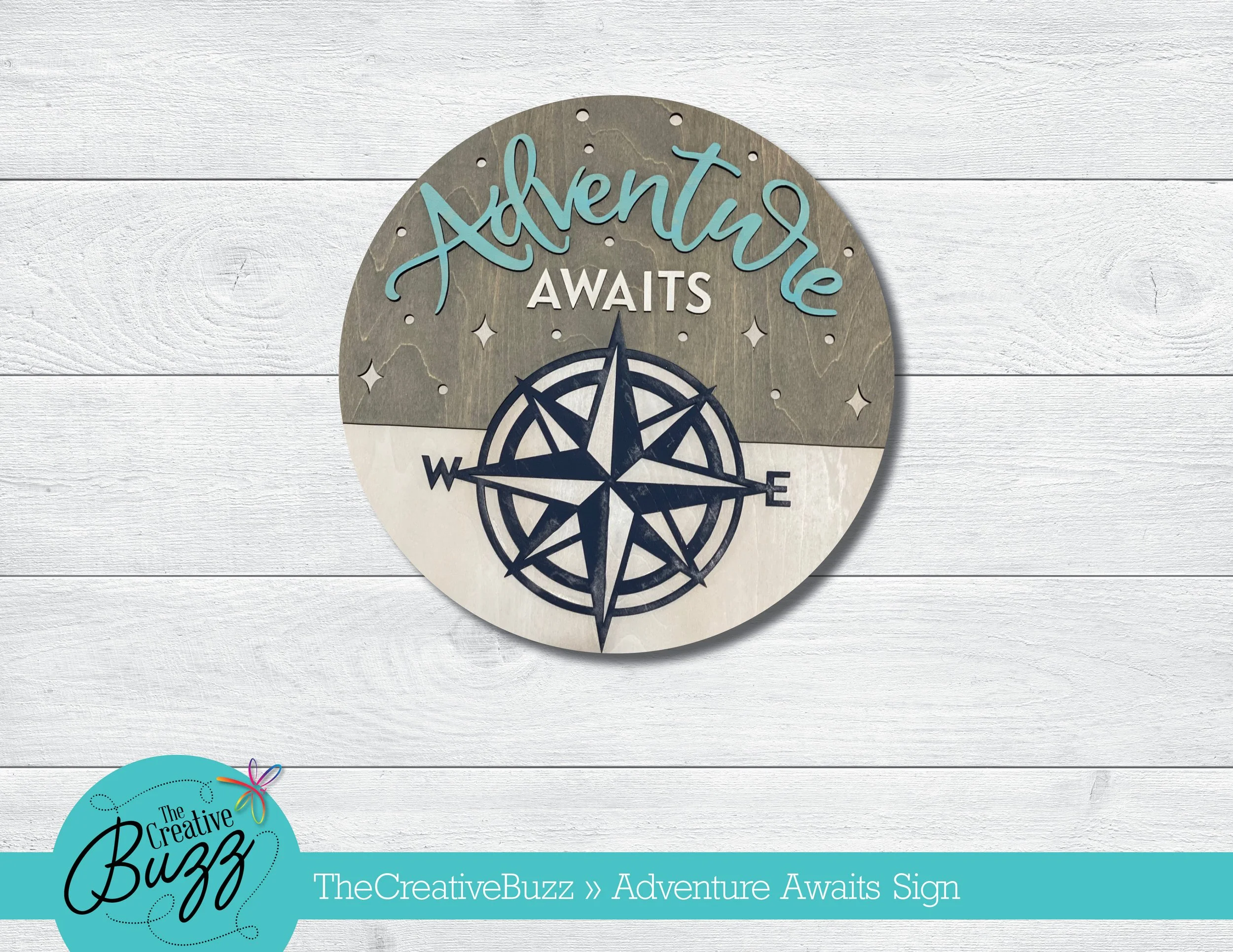 Adventure Awaits Sign, Hand Painted, Laser Cut — Creative Buzz Shop